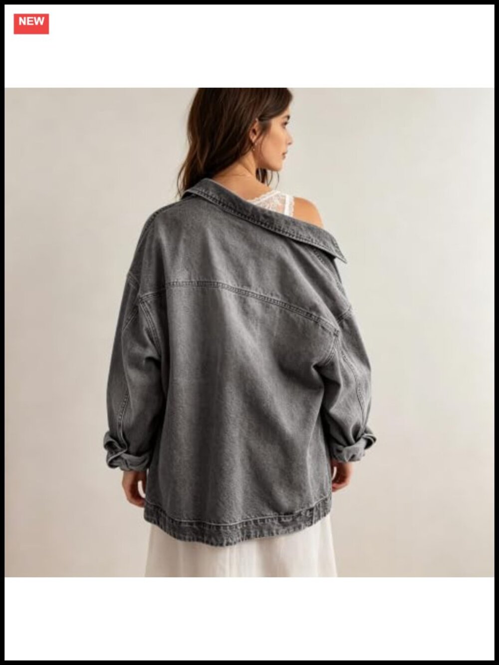 Oversized Embroidered Denim Jacket Button Down Loose Fit Casual Jean Jacket - Picture 5 of 6